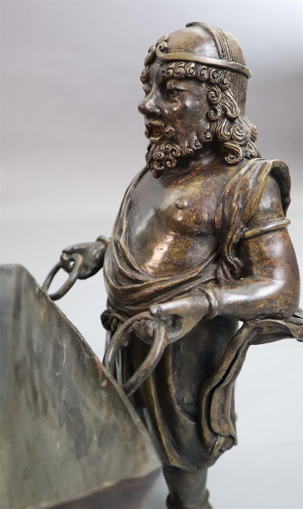 A massive Chinese bronze figural censer, fangding, 17th century or later, 38cm high, 63cm wide